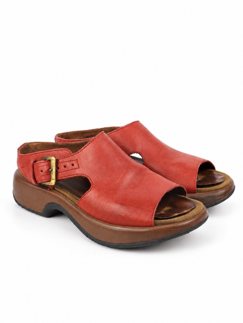 Vintage Dansko Open Toe Red Learther Women's Clogs Size EU 37 - US 7